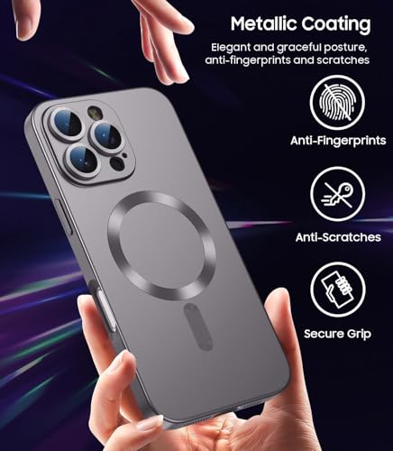 Image of DIZORO Magnetic Case for iPhone 14 Pro Cover [Compatible with MagSafe][Built-in Camera Lens Protector] Slim Soft Silicone Bumper Shockproof Metallic Luster Back Cover Phone Cases (Grey)
