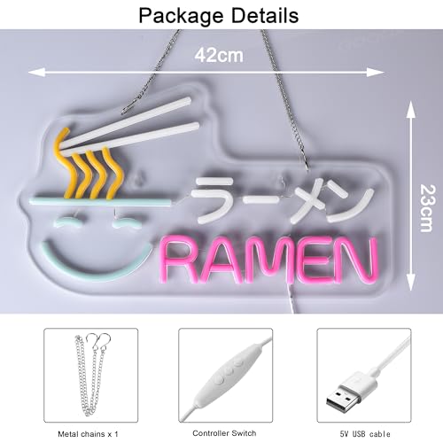 Image of Ramen Neon Sign,Japanese Noodle Wall Decor Dimmable LED Light Sign | Japanese Light Up Signs for Resturant Ramen Kitchen Dinning Room Noodle Shop,Wall Art Home Decorations,USB Powered,16.1 inchx9.1 inch
