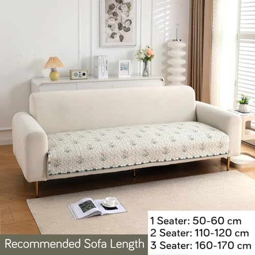 Image of HOKIPO 'HomeHues Series' Printed Quilted Sofa Cover Mat for 2 Seater Sofa, Light Green Ash Gypsy Flower (IN-807-D5*1)