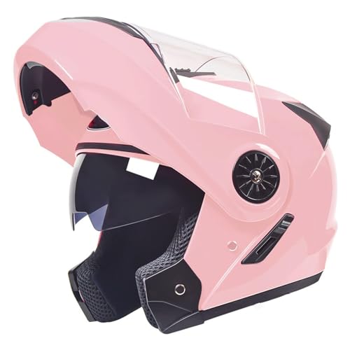 RYDZCLH Casco Modular Abatible hacia Arriba para Motocicleta, Aprobado por Dot/ECE, De Cara Completa, con Doble Visera, Casco De Carreras para Ciclomotor Callejero,Rosado