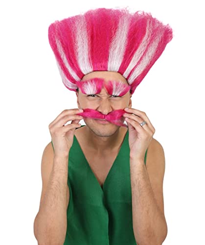 HPO Adult Men's King Peppy Red & White Troll Wig with Red Mustache & Eyebrows