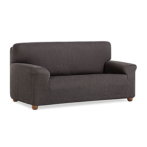 MAXIFUNDAS - Housse de Canapé Vega 2 Places Élastique Anthracite - Antidérapante en Tissu Jacquard - Extra Douce Avec Bandes Arrières