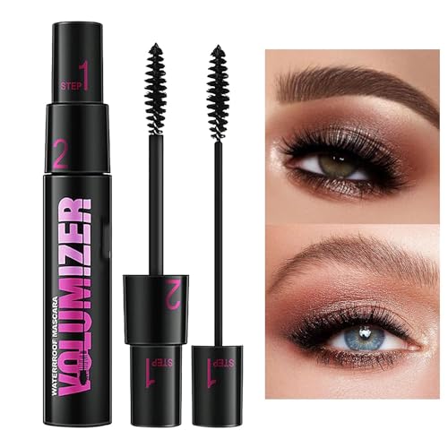 Image of 2 In 1 Dual-Brush Black Mascara Waterproof, Long Lasting, Smudge Proof, Thickening, Lengthening, Curling Natural Lashes, Fiber Lash Mascara (Black)