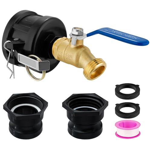 IBC Tote Adapter 2 Cam Lock for 275-330 Gallon IBC Tote Tank with 2packs Groove Fittings IBC Tote to Garden Hose Adapter with Brass Hose Faucet (3/4 Male NPT Inlet 3/4 Male GHT Threaded)