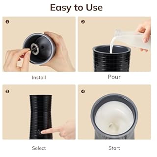 Montalatte Elettrico Automatico, Morpilot Cappuccinatore, Schiumatore Latte 4 in 1, Libera Scelta dello Spessore della Schiuma, Silenzioso e Rivestimento Antiaderante- Nero