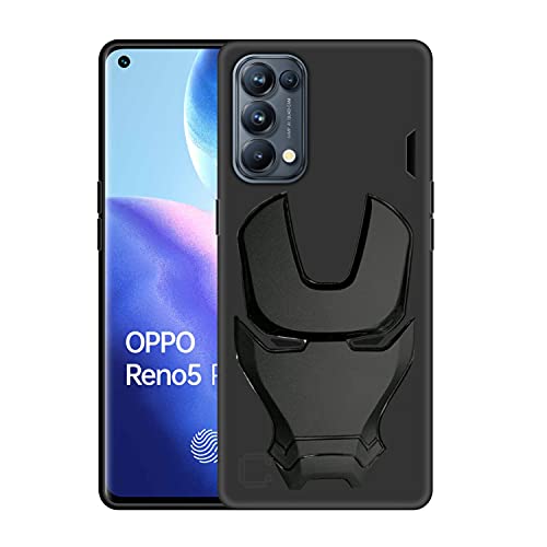 Image of COVERLY Official 3D Touch Feel Trending Real Hero Avengers Logo Mask Soft Rugged Grip TPU Iron Man Super Power Cartoon Movie Silicone Matte Strong Back Cover for Oppo Reno 5 Pro (6.3 inch) - Black