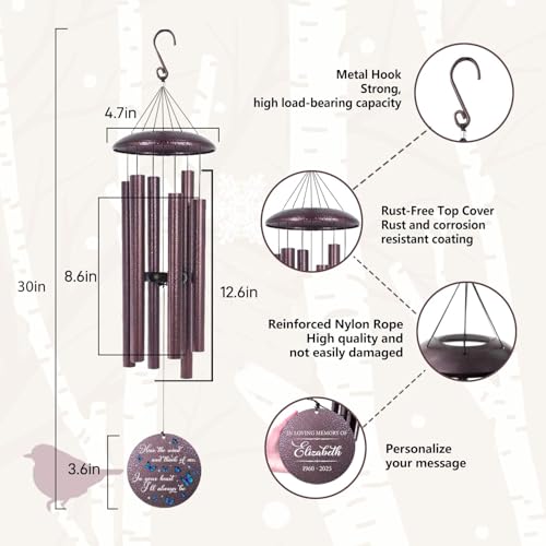 Image of ASTARIN Memorial Butterfly Deep Tone Wind Chimes Personalized, (Printing in Texas) Sympathy Remembrance Gifts for Loss of Mom Dad, Bereavement Gifts for Condolence Funeral, Garden Decoration