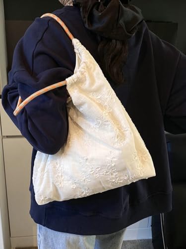 Women's Floral Embroidered Canvas Tote Bag Flower Crossbody Shoulder Bags Summer Hobo Purse Cute Beach Bag for Women4