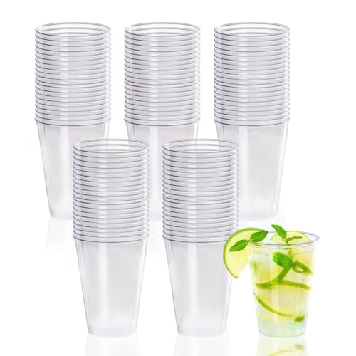 Gucass 100 Pièces Gobelets en Plastique Dur, 240ML Verres de Fête en Transparents, Résistants & Réutilisable Verre Tasses, Gobelets pour Boissons, Champagne, Vin, Desserts, Anniversaires, Noël, Fêtes