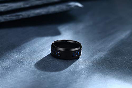 Hisatan Arabic Muslim Islamic Religion Allah Ring for Men Stainless Steel Carbon Fiber Inlay Band for Men