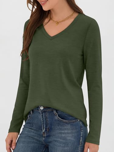 Image of ANRABESS Women's Long Sleeve Shirts V Neck Fall Tops | Soft Comfort Wrinkle Free Tshirts, Basic Tee, Winter Layer Clothing, Business Casual Work Fall Outfits, Travel Daily Wear