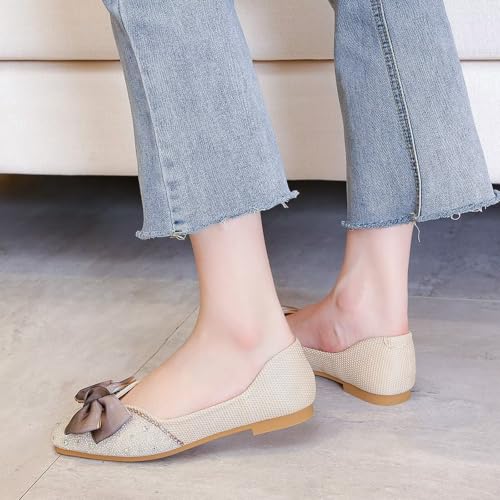 Image of SAILING LU Women's Rhinestone Square Toe Bowknots Ballet Flats Loafers