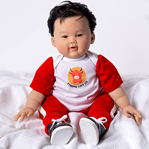 Paradise Galleries Asian Big Boy Reborn Baby Doll - 22 inch Kenzo with Rooted Hair, Made in GentleTouchâ„¢ Vinyl, 4-Piece Realistic Doll Gift Set