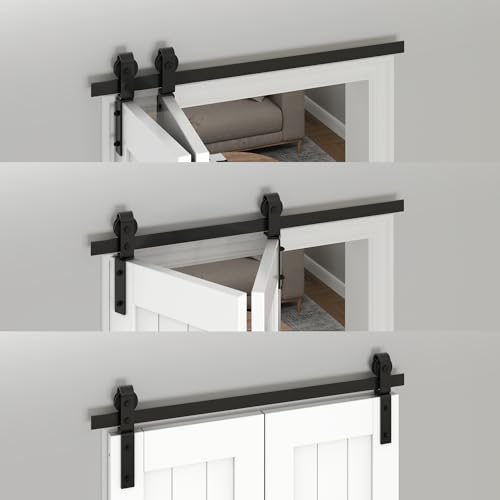 ZEKOO 36\" Bi-Folding Sliding Barn Door Hardware Kit for 2 Doors, Bifold Closet Door Bifold Barn Door Top Mount and Side Mount, Smoothly and Quietly (Doors not Included) - Thumbnail 4