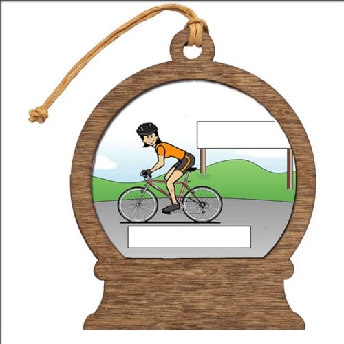 PrintedPerfection.com Personalized Cyclist Female Wooden Snow Globe Shaped Christmas Ornament