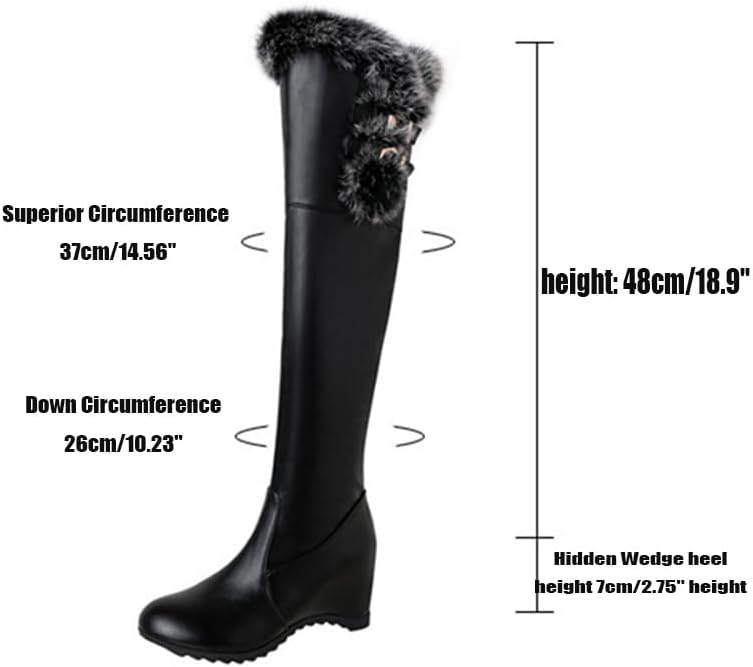 Women's Winter Over The Knee Thigh High Snow Boots Stretch Thick Rabbit Fur Collar Warm Leather Waterproof Slip-on Hidden Wedge Boot - Image 3