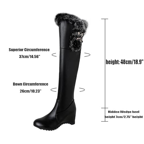 Devileyeze Women'S Winter Over The Knee Thigh High Snow Boots Stretch Thick Rabbit Fur Collar Warm Leather Waterproof Slip-On Hidden Wedge Boot  thumb #1