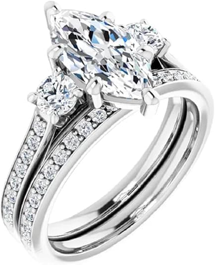 1-5 CT Moissanite Engagement Ring Set for Women | Solitaire Three-Stone Bridal Wedding Set Gifts | 925 Silver, 10K/14K/18K Solid Rose/White/Yellow Gold