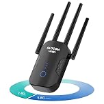 QLOCOM WiFi Range Extender, AC1200 Dual Band Wireless Signal Booster, 1200Mbps WiFi Repeater with 4 High-Gain Antennas, 2600 sq.ft Coverage, Smart Signal Indicator