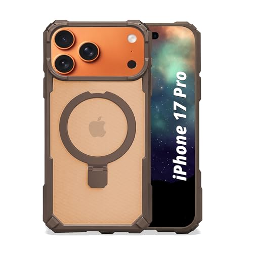 Image of AIBEX Transparent Back Cover Compatible for iPhone 17 Pro| Mag-Saf Magnetic Ring Kickstand | Shockproof Dual Layer Military Grade Drop Protection Armor Case| Wireless Charging Support - Brown