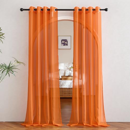 Image of NICETOWN Orange Sheer Window Curtains for Saints' Day, Grommet Voile Sheer Textured Window Treatment with Light Filtering Drapes for Kids Room /Halloween, W54 x L84, 2 Panels
