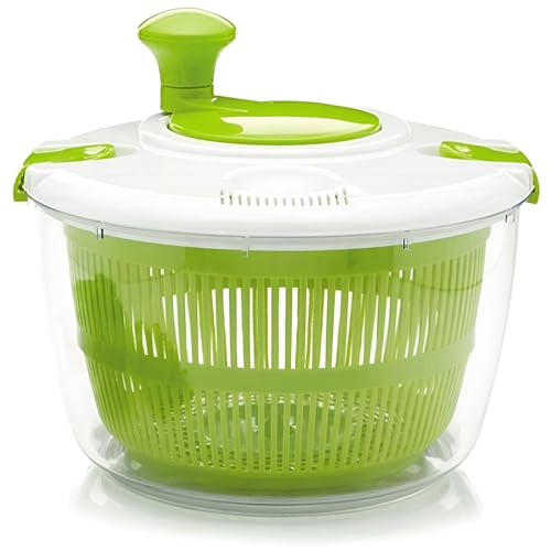 DAYANIDHI Multifunctional Salad Spinner Vegetable and Fruit Dryer | 5L Spin Basket Drainer to Remove Excess Water | Chopping Dressing Salad Food-Grade Silicone Plastic with Transparent Body (1Piece)