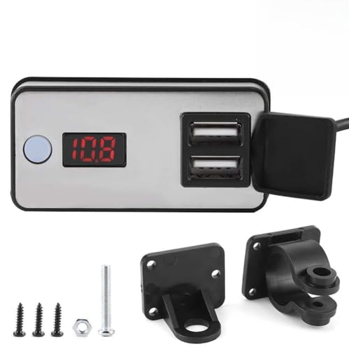 Motorcycle USB With Digital Display 12V 24V Power Socket IP67 Motorbike USB Adapter 5V 2.4A Port For Phones Tablets Cameras MP3 Players Ideal For Distance Rides And Electric Vehicl