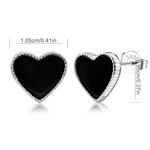 Evelyni BDJ-HS Heart Stud Earrings For Women - Sterling Silver Black Heart Earrings Hypoallergenic Minimalist Love Heart-Shaped Earrings For Sensitive Ears Fashion Post Earrings Gifts For Birthday Valentine’S Day thumb #5
