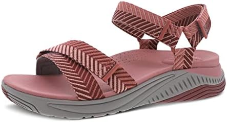 Dansko Racquel Fully Adjustable Sport Sandal for Women – Lightweight EVA Midsole and Rubber Outsole – Natural Arch Technology for Added Support – Hook and Loop Closures Rose Herringbone 6.5-7 M US