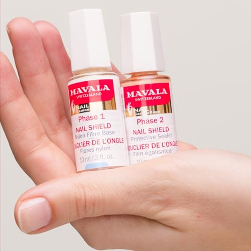 MAVALA - Tarcza do paznokci 2 x 10 ml, utwardzająca osłona ochronna, wzmacnia i chroni delikatne paznokcie, zabieg wzmacniający paznokcie, osłona ochronna, zestaw podkładowy + uszczelniacz ochronny