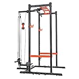 Sunny Health & Fitness Ultra Durable Power Zone Strength Rack Power Cage High Weight Capacity with Optional LAT Pull Down