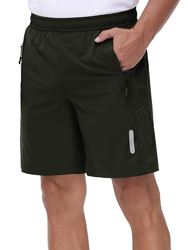 Rvinroo Sport Shorts Herren Schnelltrocknende Training Herren Gym Bodybuilding lässige Shorts Basketball Atmungsaktive Laufshorts mit Reißverschlusstasche ArmyGreen M