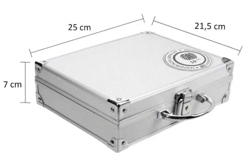 SAFE 292 SP - Maletín para monedas (aluminio, para 210 monedas de 10 euros y 6 bandejas azules 6328 SP, 250 x 215 x 70 mm)