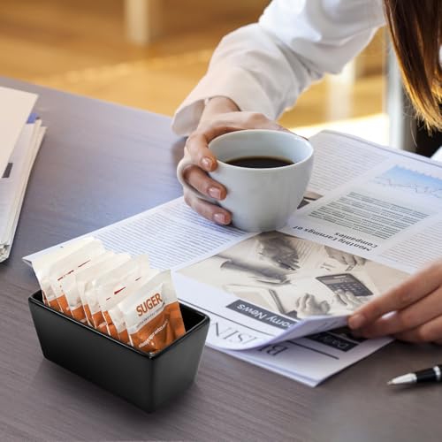 Elsjoy 6 Pack Black Ceramic Sugar Packet Holders, 5 oz Porcelain Tea Bag Bowl Sweetener Packet Holder Container for Home, Coffee Bar
