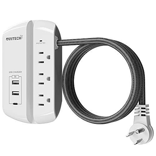 OviiTech Power Strip with USB-C,Surge Protector Power Strip,3 AC Outlets with 2 Smart USB Charging Ports(2A) and 1 Type-C Charging Ports (5A), 6 Foot Heavy Duty Extension Power Cord,with Phone Holder