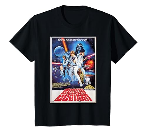 Star Wars A New Hope Vintage Thai Movie Poster T-Shirt, Youth, Black, Medium