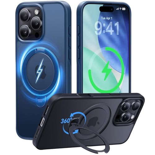 CASEKOO Patented 360 Spin Magnetic Stand for iPhone 16 Pro Case [Military Drop Protection] [Non-Slip Edge] [Compatible with MagSafe] Matte Shockproof Slim for 16 Pro Case 6.3'', Blue