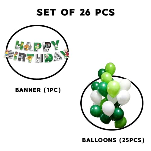 Image of Festiko Set of 26 Pcs Football Theme Happy Birthday Combo (Banner & Balloons), Football Theme Decorations, Birthday Decoration Items
