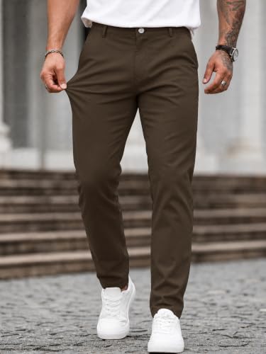 Image of HUNGSON Mens Chinos Dress Pants Slim Fit Stretch Business Casual Golf Work Slacks Trousers