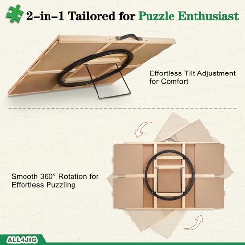 ALL4JIG 2000 Pieces 2-in-1 Tilting & Rotating Puzzle Board,40.16" x 28.5"Adjustable Angle Puzzle Board with 4 Drawers & Clear Protective Cover, Birthday Gift for mom,with a Tabletop Easel-Style Tilt - Image 4