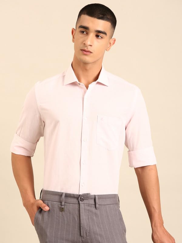 Image of Cavallo by Linen Club Men's Blended Linen Blue Solid Contemporary Fit Full Sleeve Casual Shirt