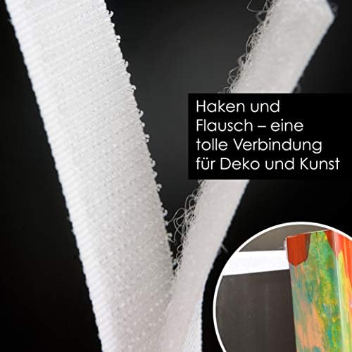 Hinrichs Adhesive Hook and Loop Tape Set White - 1x Self-Adhesive Heavy Duty Double Sided Tape 10m Long and 2cm Wide + 20x Self-Adhesive Hook and Loop Points Ø 2cm Hook and Loop Fastener - Sticker