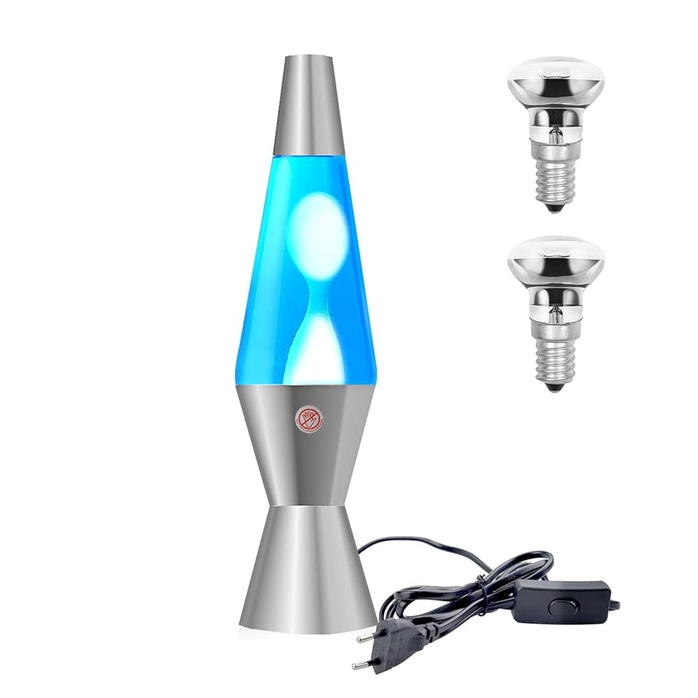 TobeBright Lámpara de Lava Azul, Lámpara de Decoración Lava de Magma de Agua Azul Oscuro de Cera Blanca Clásica, 14,5 Pulgadas, Cable de 1,6M, 240V (Incluye 2 Bombillas E14 de 30W)