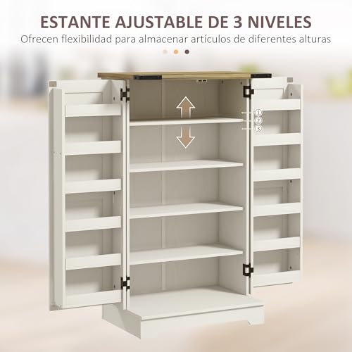 Miniatura 5 de Homcom Armario Despensa Cocina Armario De Cocina Con 2 Puertas Y 16 Estantes Alacena Rústica Con Estante Ajustable Para Comedor Salón 60x40x104 Cm Crema