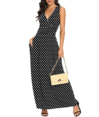Image of LILBETTER Women Sleeveless Deep V Neck Loose Plain Long Maxi Casual Dress