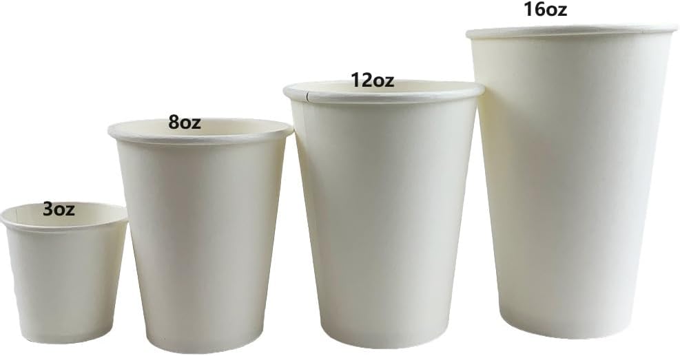 Heyiwell 16 oz White Disposable Paper Coffee Cups, Hot & Cold Beverages Drinking Cup for Office,Home,Party and Daily Life,100 PC