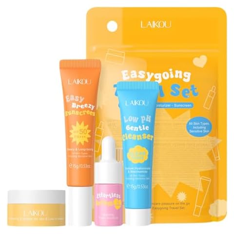 Hydrating Skin Care Set Travel Kit, Gifts for Women and Teenage Girls, 4 Piece Skincare Essentials Set Mini Travel Size With Facial Cleanser, Cream, Serum, Sunscreen - Travel Essentials Gift Set Cover