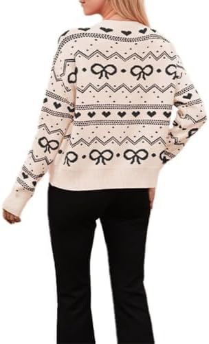 Valentine's Day Cardigan for Women Kawaii Cute Bow Heart Love Pattern Knitted Cropped Button Up Sweater Trendy Tops - Image 4