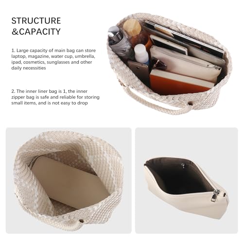 Image of Woven Tote Bag Womens Purse Vegan Leather Shoulder Handbags Fashion Summer Beach Tote Bags Large Travel Totes