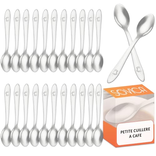 Cuillere a cafe inox 10 cm – petite cuillère à café résistante et élégante – idéale pour expresso – parfaite pour amateurs de café, familles et restaurants (24 pieces)